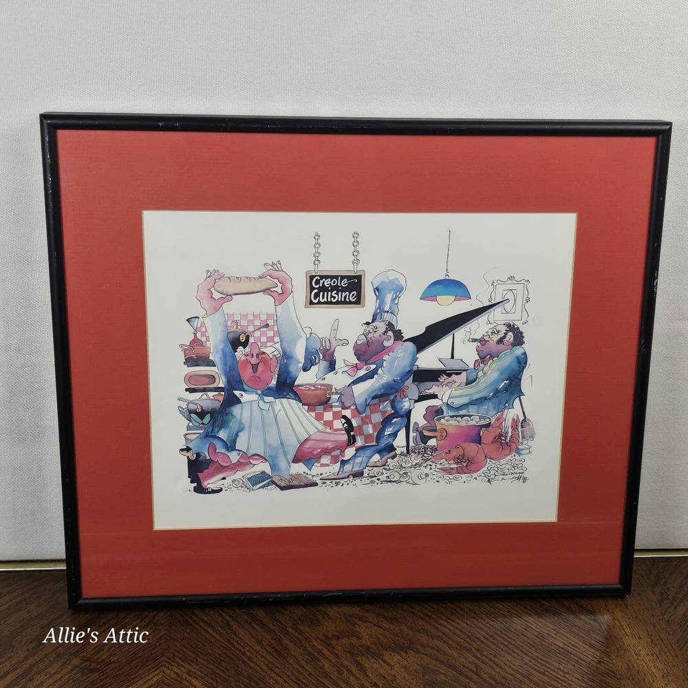 Leo Meiersdorff 1982 "Creole Cuisine" Matted Framed Print New Orleans Vintage